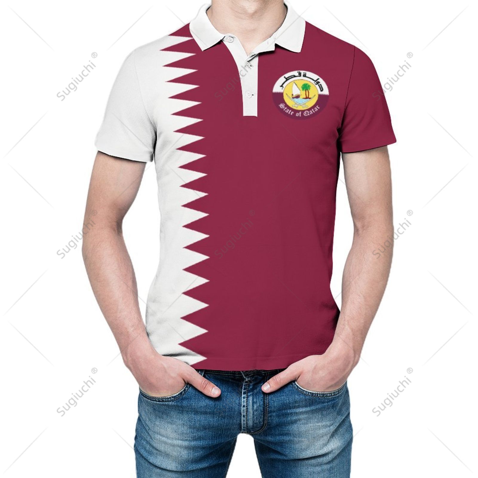 Men'S Fashion Qatar - Футболка-поло унисекс с 3D-принтом флага Катара,