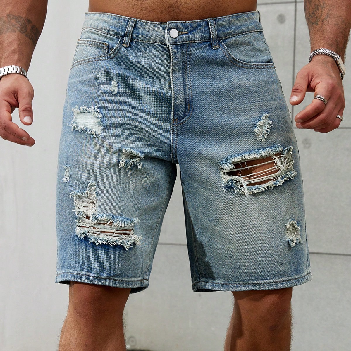 Men'S Fashion Jeans - Шорты мужские рваные из джинсовой ткани,